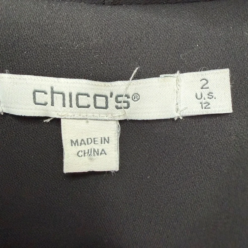 Chicos Black Open Front Ruched 3/4 Sleeve Blazer Jacket Size 2 US 12 Office
